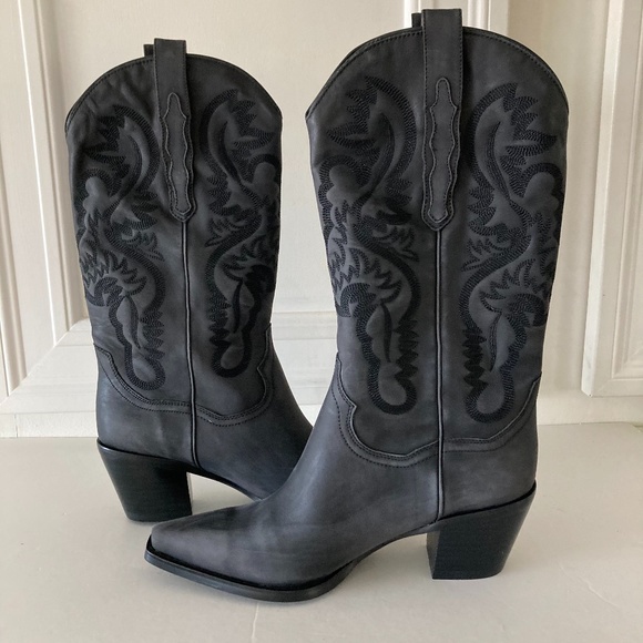 Free People Jeffery Campbell Dagget Western Boots In Black Sz 10 - Picture 1 of 8